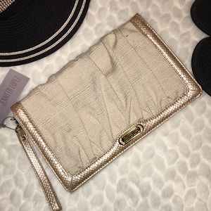 Jennifer Lopez Frosted Almond Linen Clutch Bag NEW